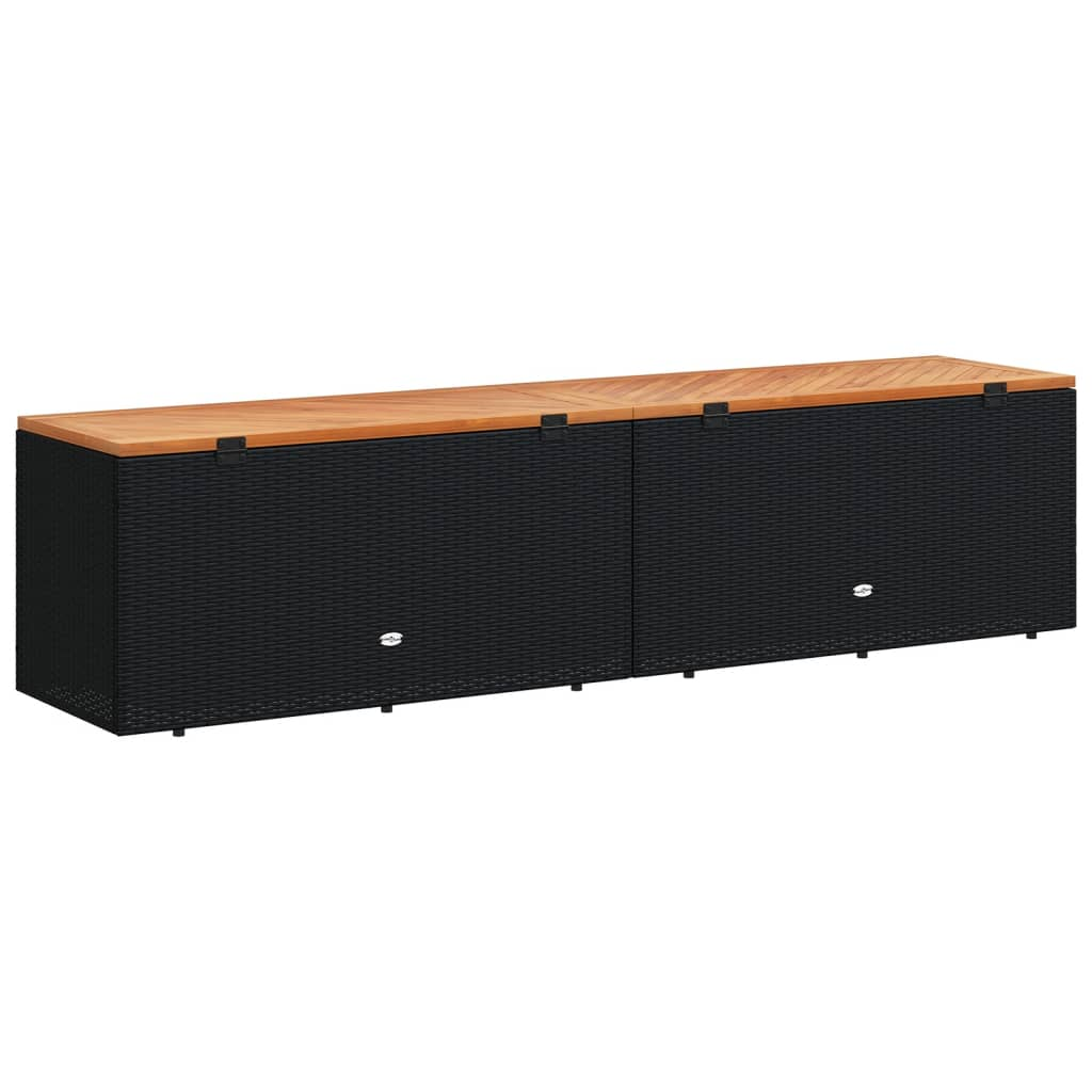  Black Poly Rattan & Acacia Wood Garden Storage Box 220x50x54 cm