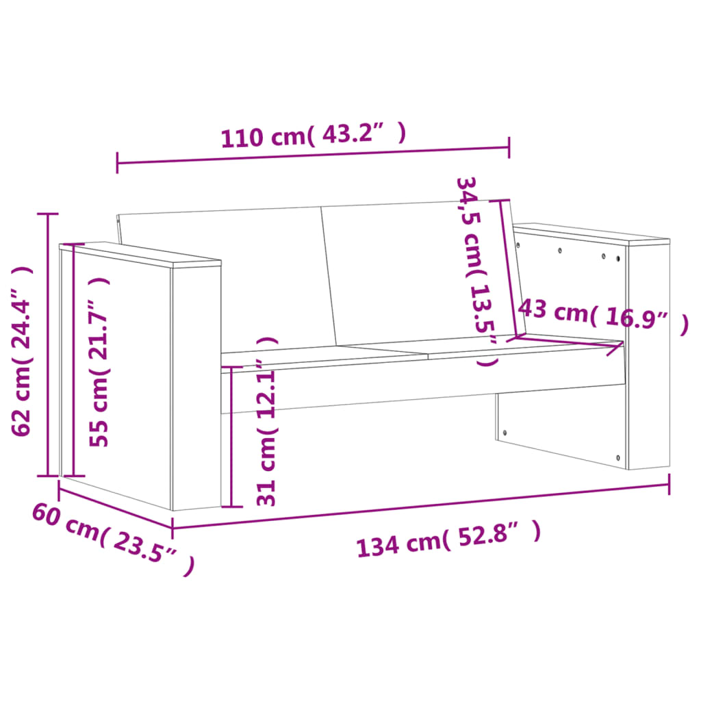 White Solid Pine 2 Piece Garden Lounge Set