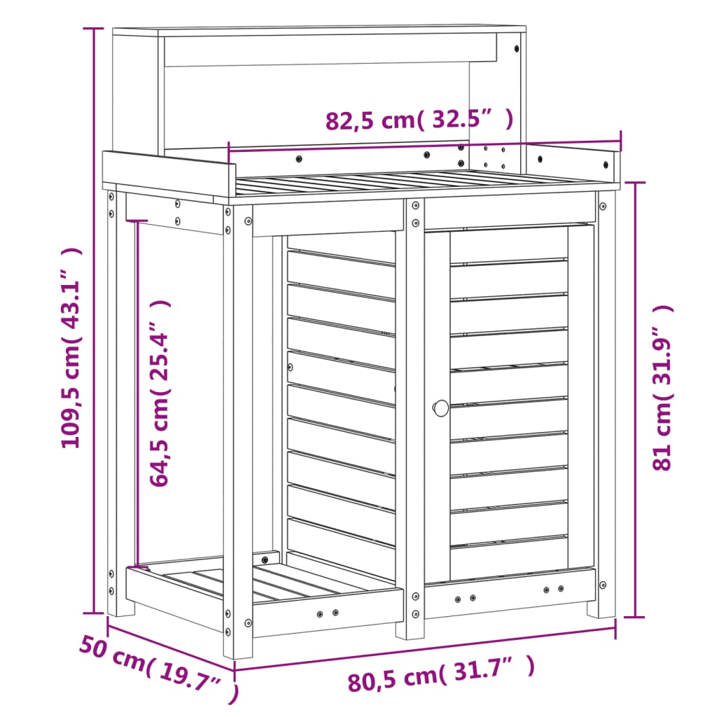 Potting Table with Shelves- Solid Wood Pine