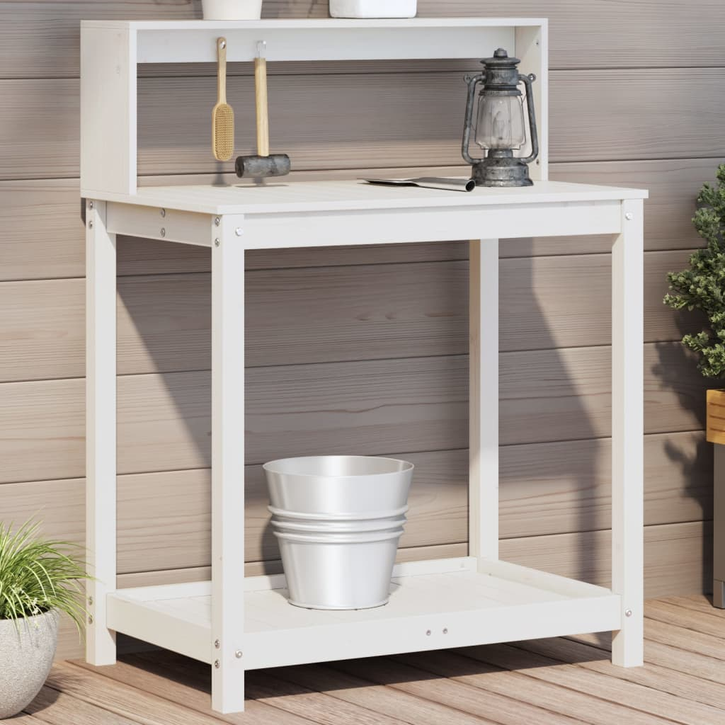  Potting Table with Shelves- White 