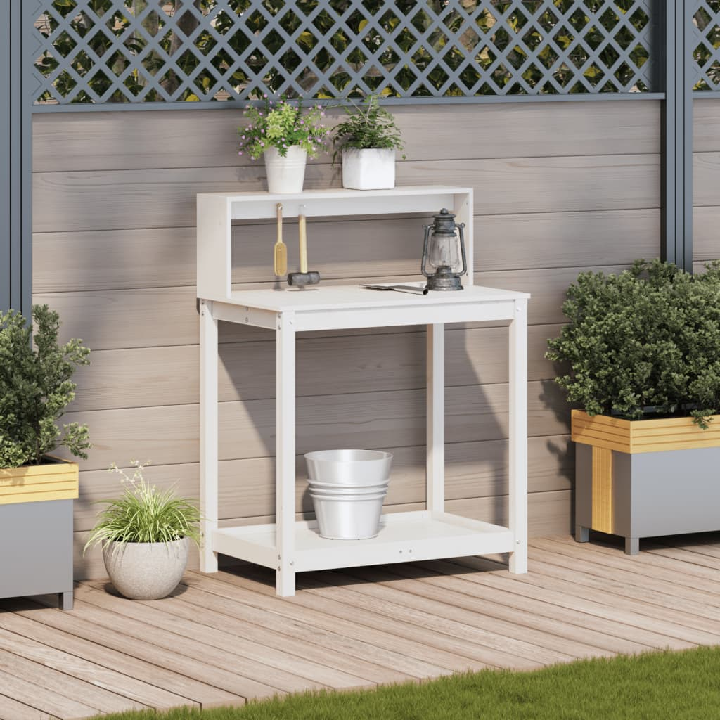  Potting Table with Shelves- White 