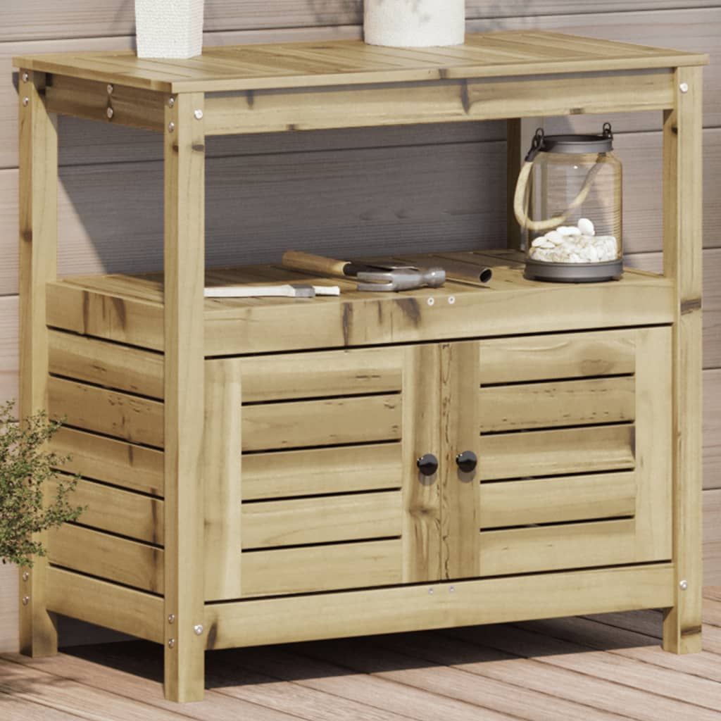 Impregnated Wood Potting Table with Shelves 