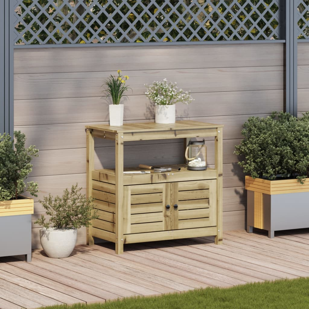 Impregnated Wood Potting Table with Shelves 