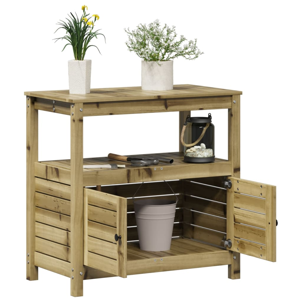 Impregnated Wood Potting Table with Shelves 