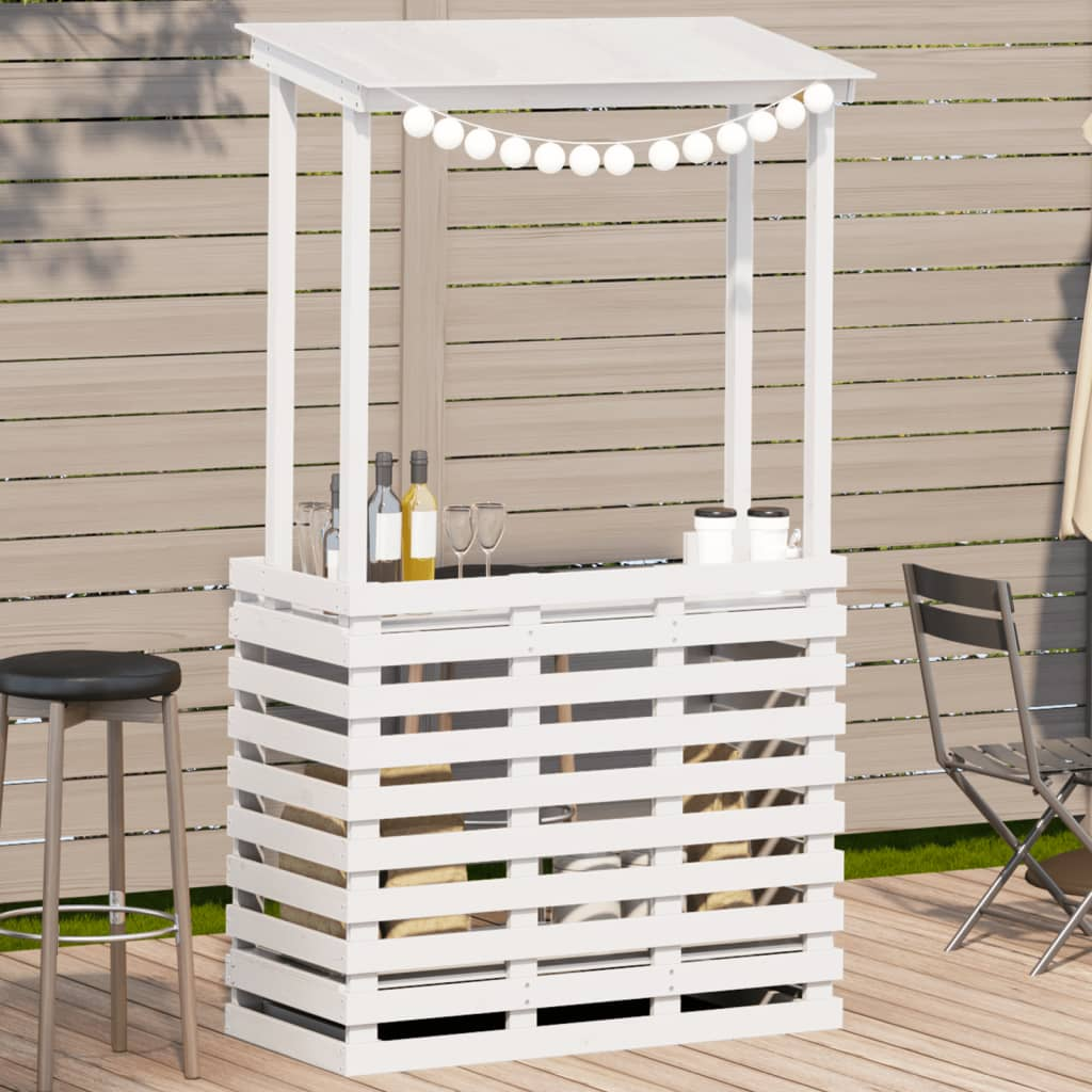 White Solid Wood Outdoor Bar Table with Roof 112.5x57x195.5 cm