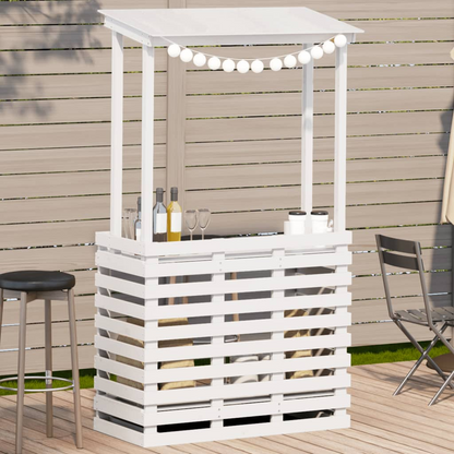 White Solid Wood Outdoor Bar Table with Roof 112.5x57x195.5 cm