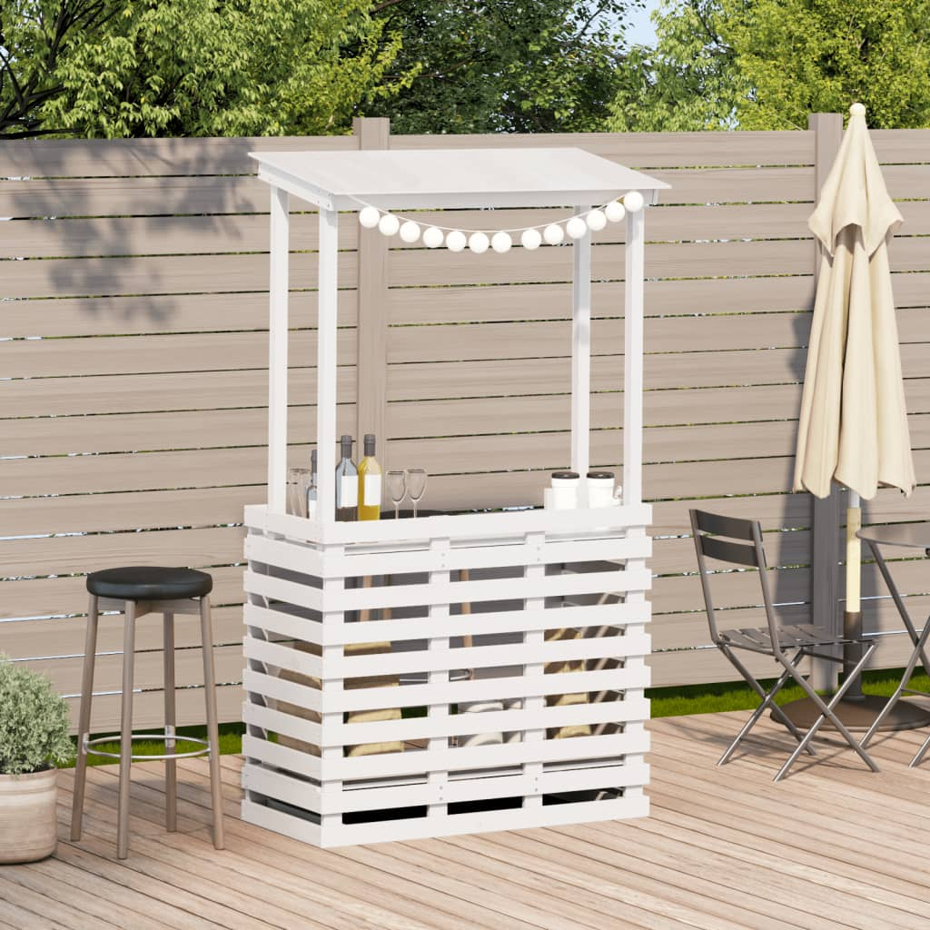 White Solid Wood Outdoor Bar Table with Roof 112.5x57x195.5 cm