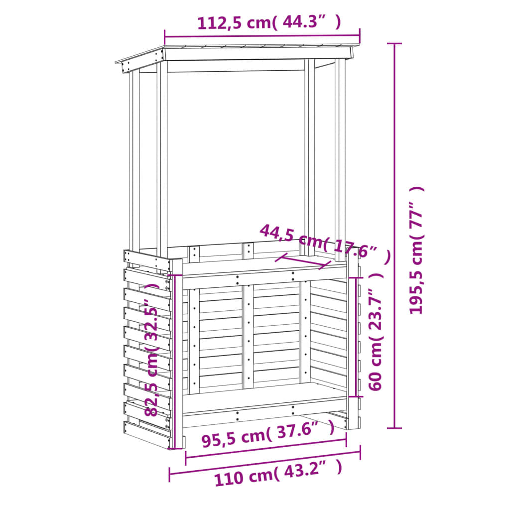 White Solid Wood Outdoor Bar Table with Roof 112.5x57x195.5 cm