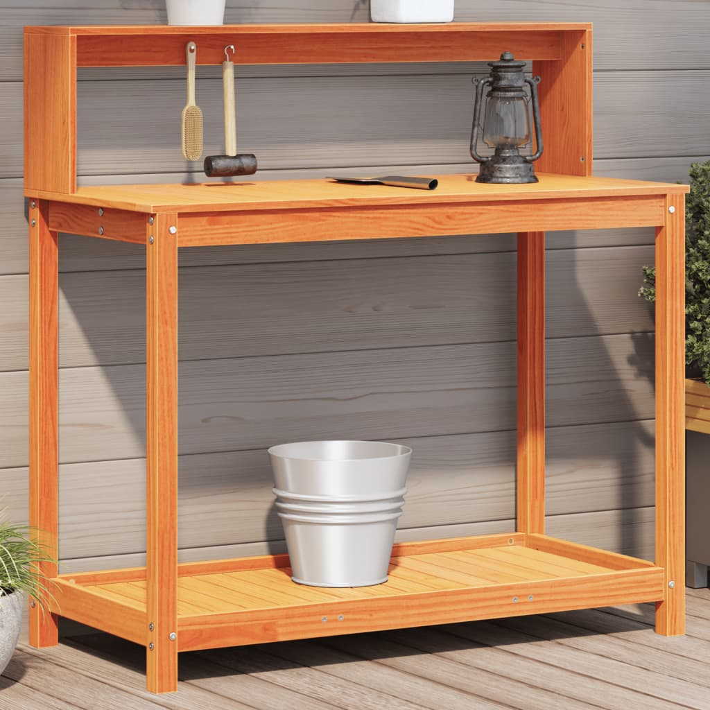  Potting Table with Shelves- Brown