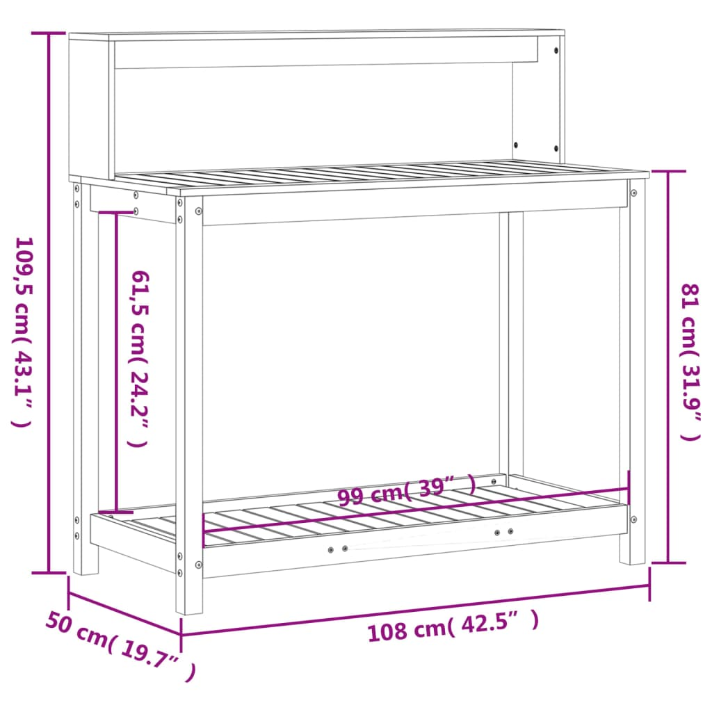  Potting Table with Shelves- Brown