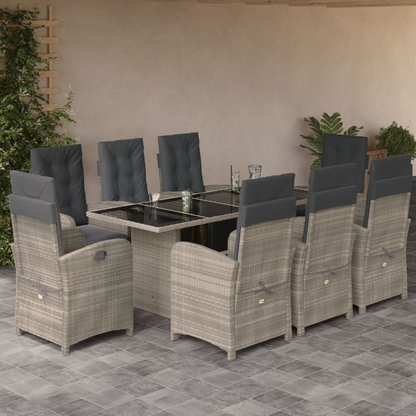 Light Grey Poly Rattan 9 Piece Garden Dining Set with Cushions