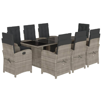 Light Grey Poly Rattan 9 Piece Garden Dining Set with Cushions