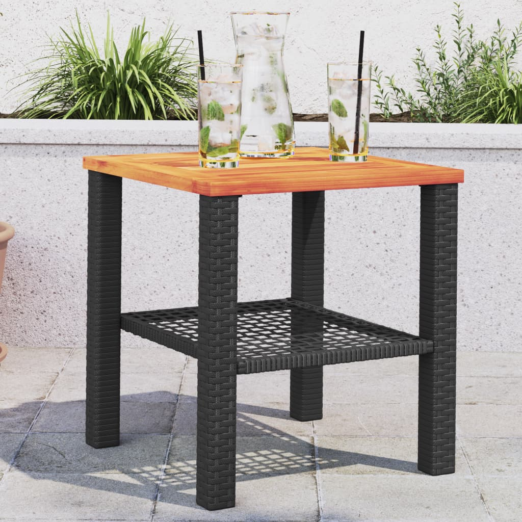  Poly Rattan & Acacia Wood Garden Table 40x40x42 cm