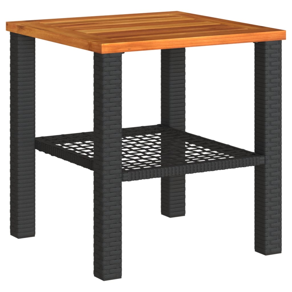  Poly Rattan & Acacia Wood Garden Table 40x40x42 cm