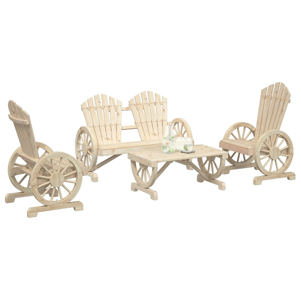  4 Piece Solid Fir Wood Garden Lounge Set