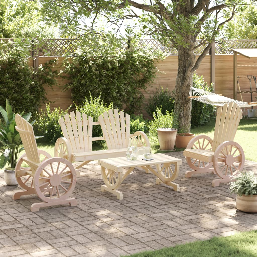  4 Piece Solid Fir Wood Garden Lounge Set