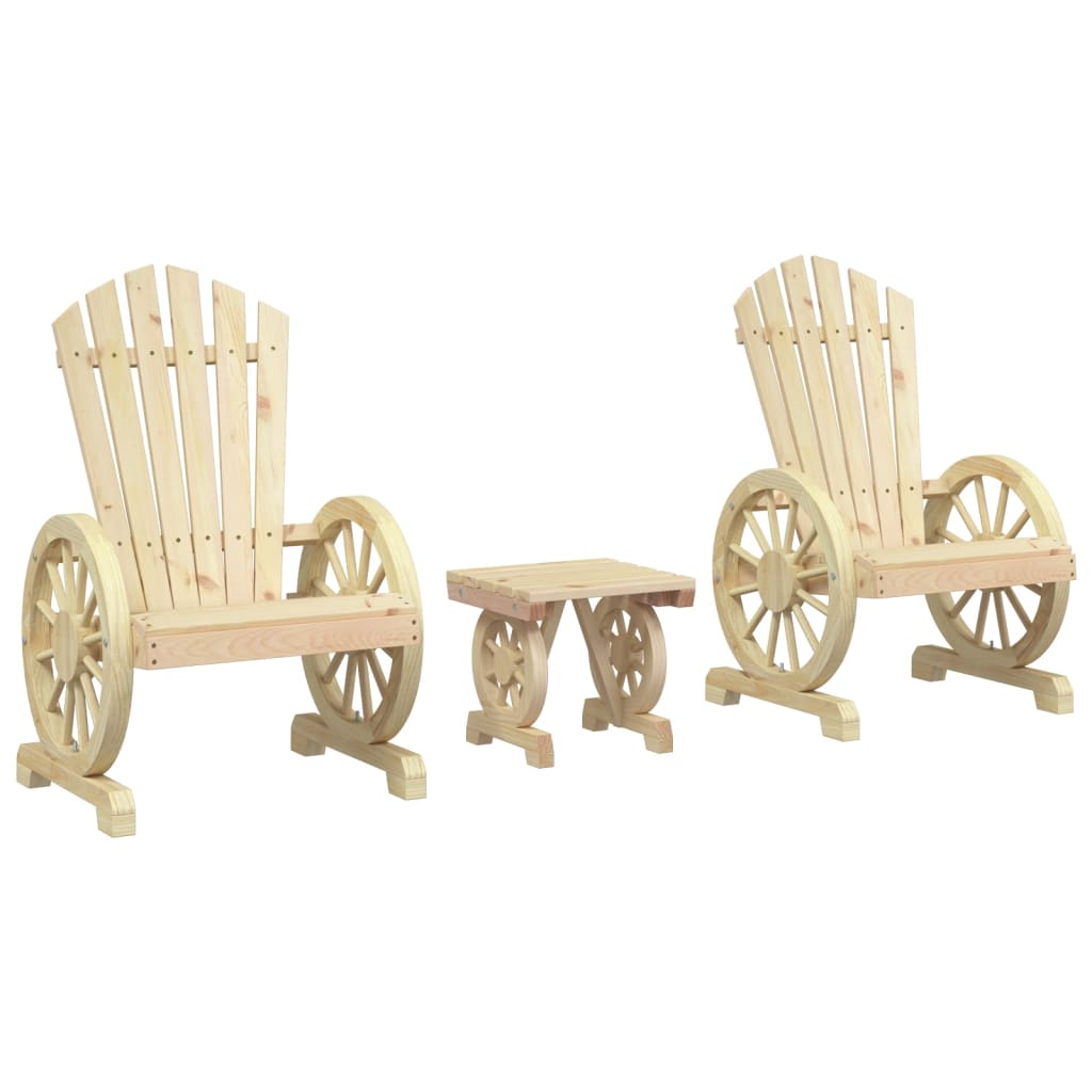 Solid Fir Wood 3 Piece Garden Lounge Set