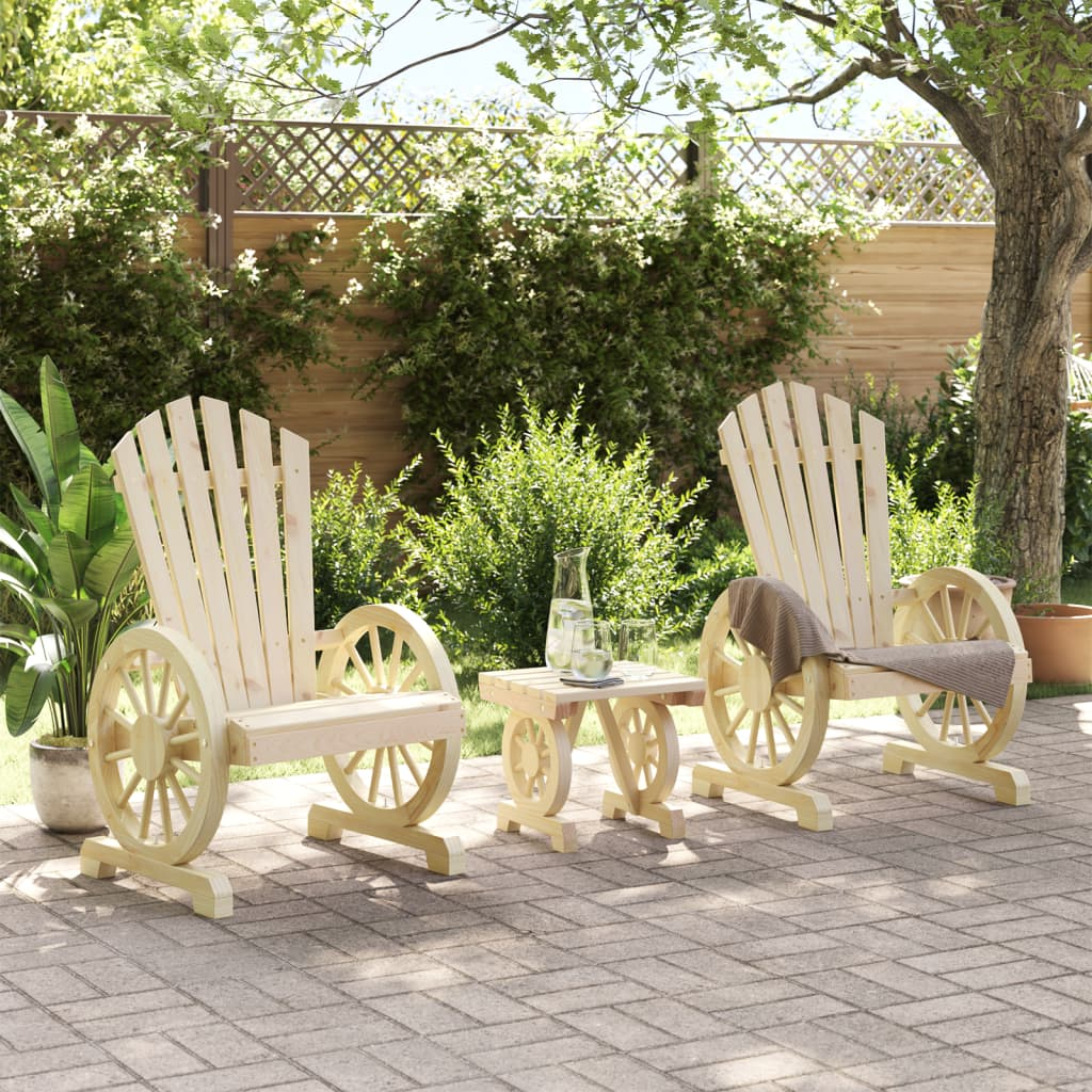 Solid Fir Wood 3 Piece Garden Lounge Set