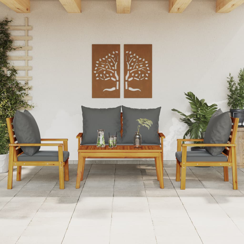  4 Piece  Solid Acacia Wood Garden Lounge Set with Cushions