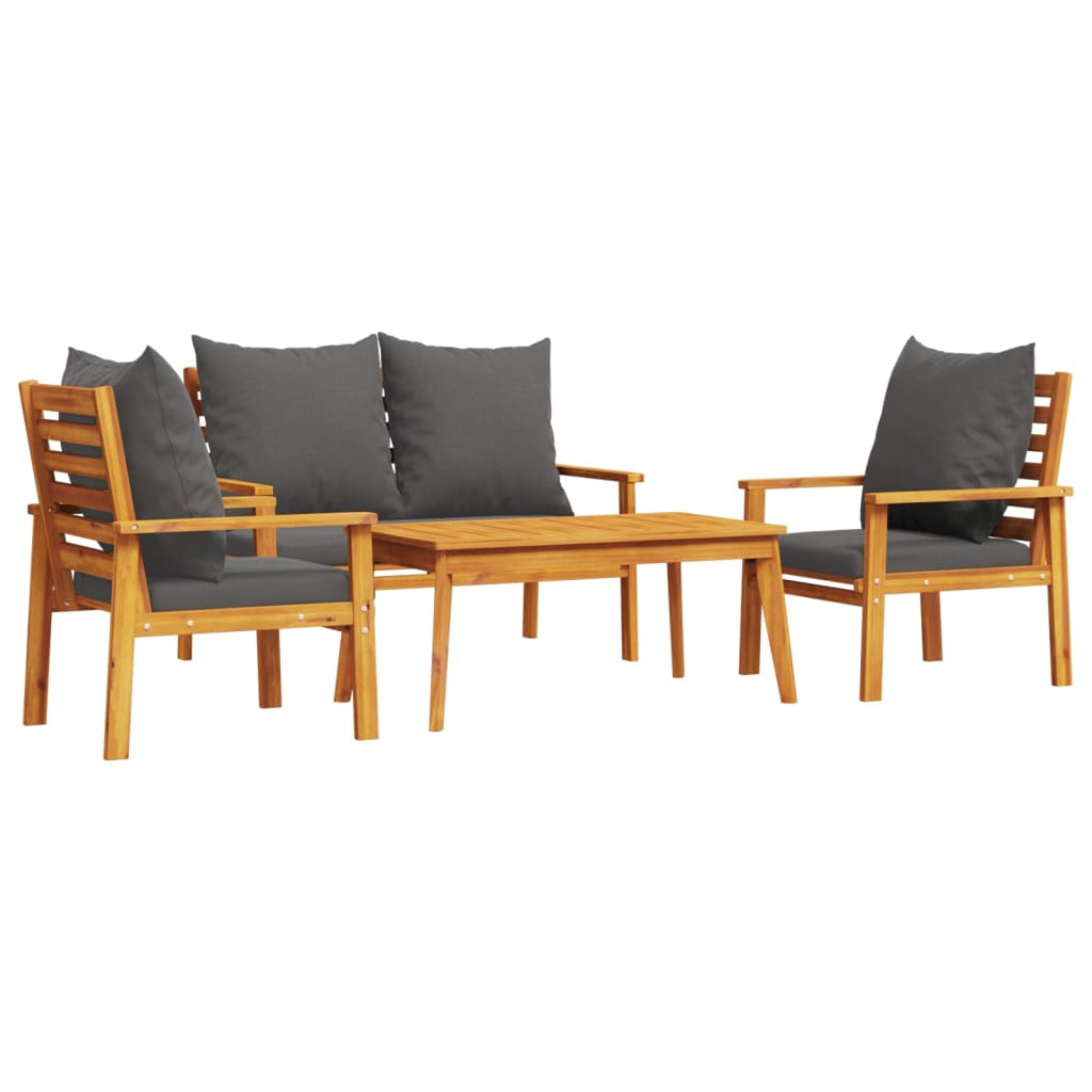  4 Piece  Solid Acacia Wood Garden Lounge Set with Cushions