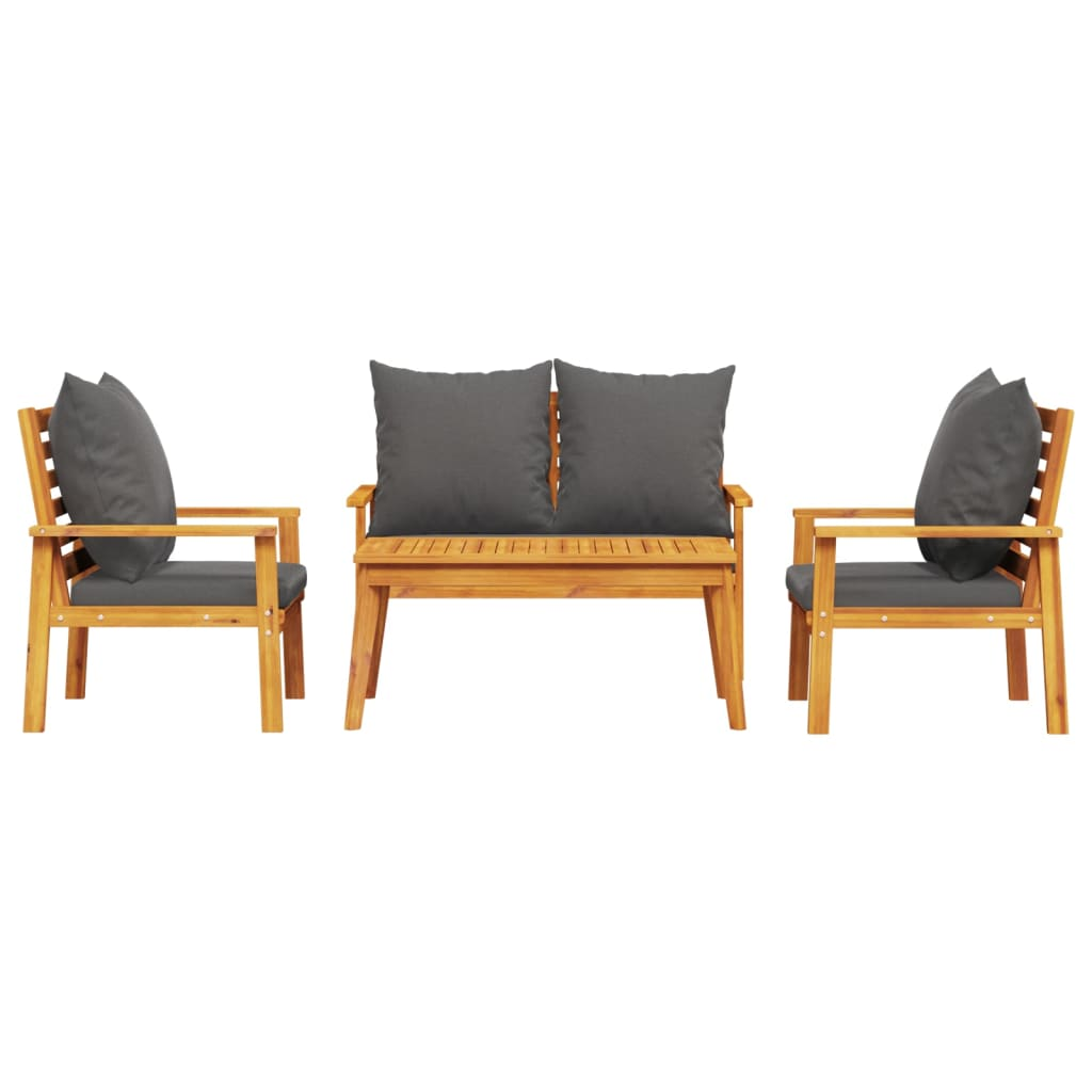  4 Piece  Solid Acacia Wood Garden Lounge Set with Cushions