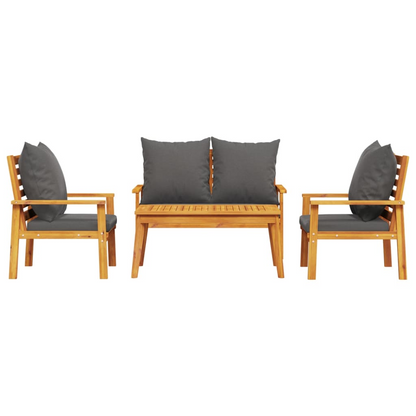  4 Piece  Solid Acacia Wood Garden Lounge Set with Cushions