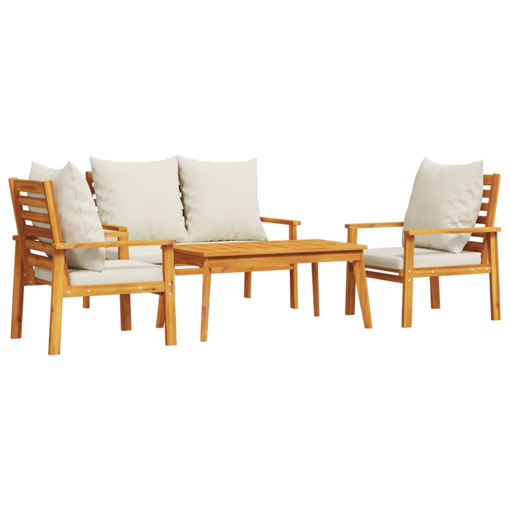  4 Piece Acacia Garden Lounge Set with Cushions