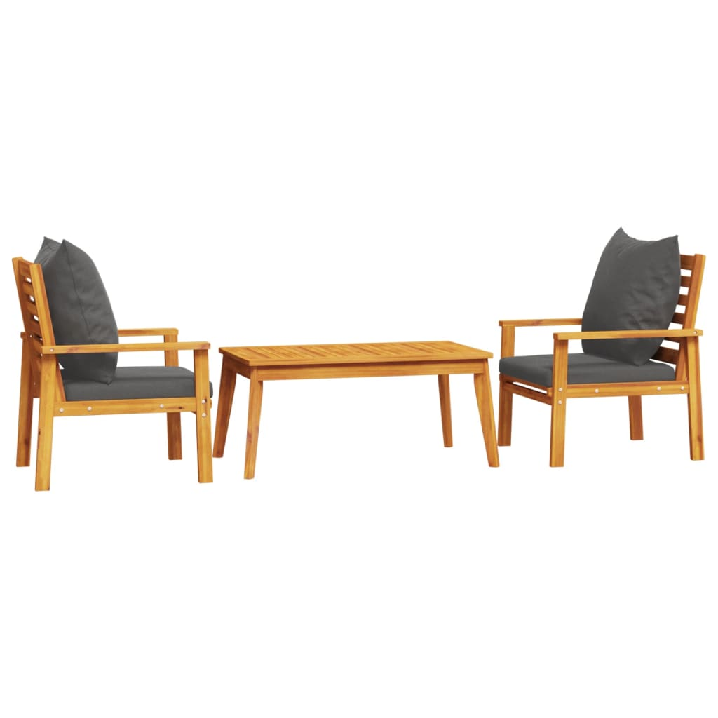  3 Piece Solid Acacia Wood Garden Lounge Set with Cushions