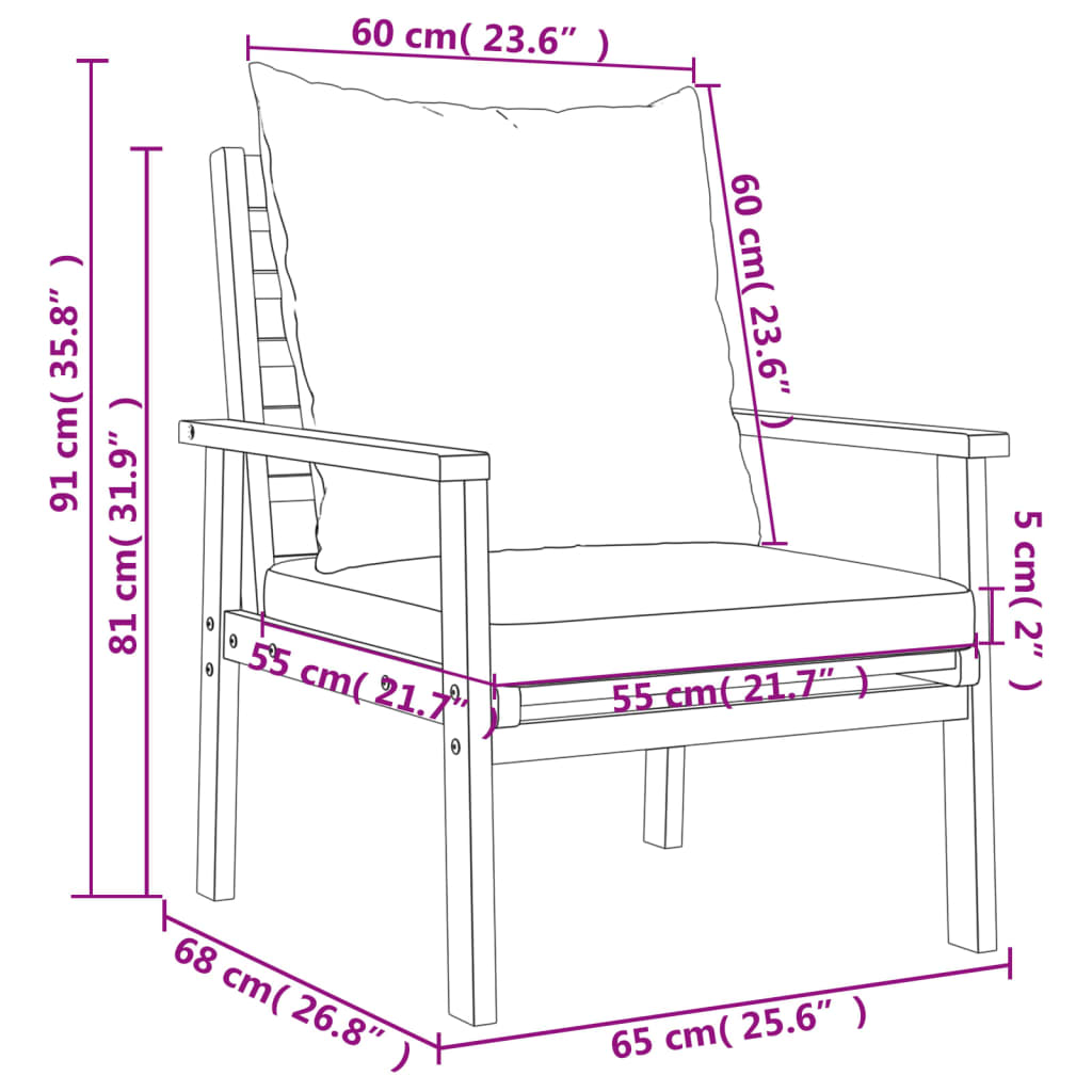  3 Piece Solid Acacia Wood Garden Lounge Set with Cushions