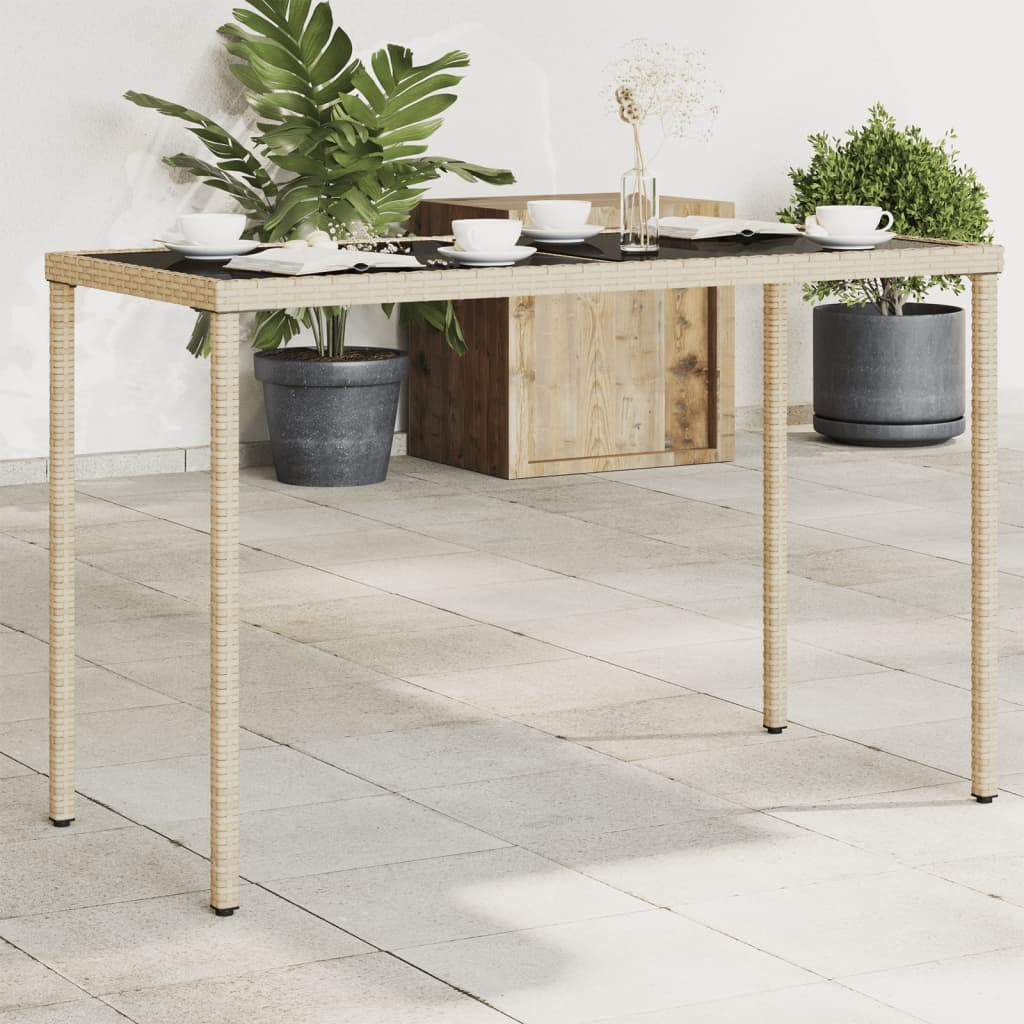 Beige Poly Rattan Garden Table with Glass Top  115x54x74 cm