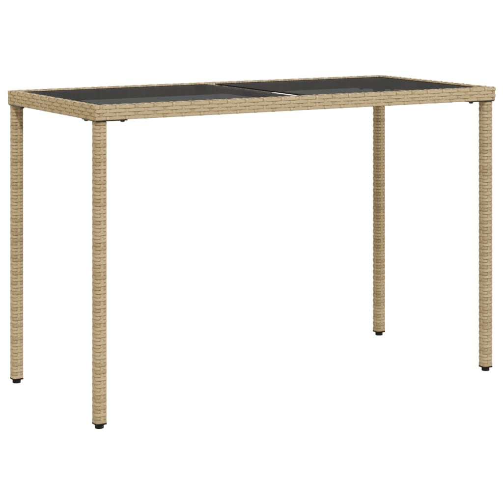 Beige Poly Rattan Garden Table with Glass Top  115x54x74 cm