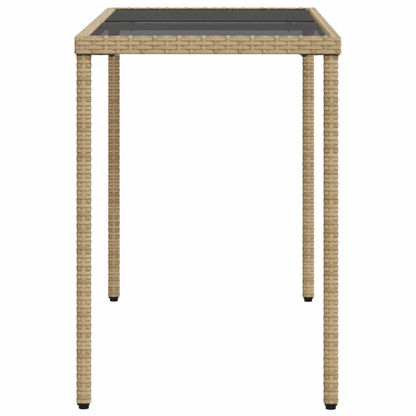 Beige Poly Rattan Garden Table with Glass Top  115x54x74 cm