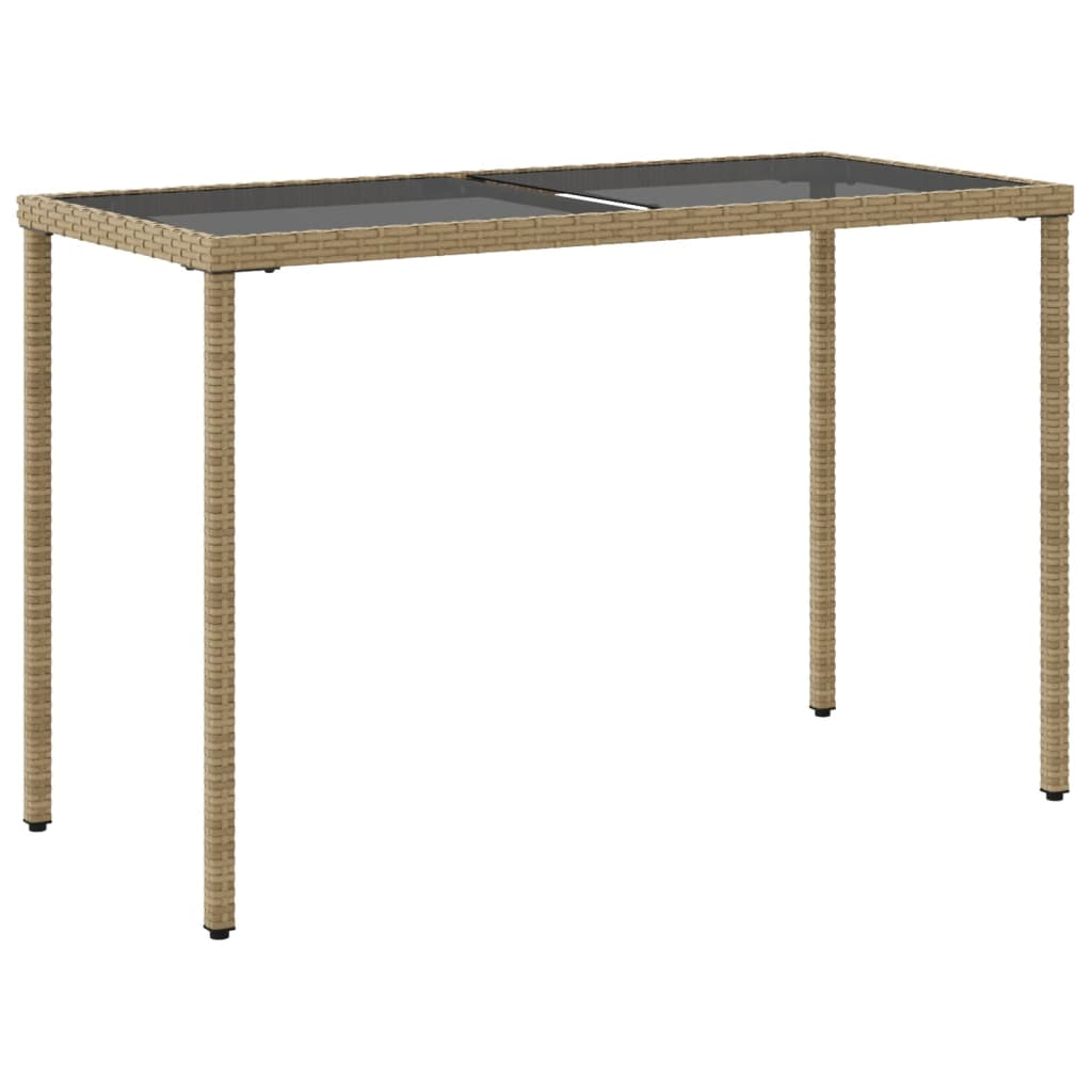 Beige Poly Rattan Garden Table with Glass Top  115x54x74 cm