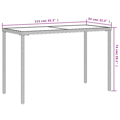 Beige Poly Rattan Garden Table with Glass Top  115x54x74 cm