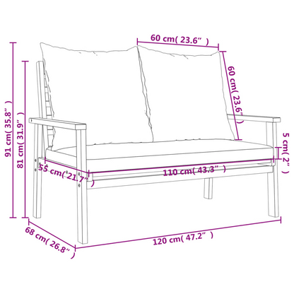  Solid Acacia Wood Garden Sofa Bench 120 cm with Cushion