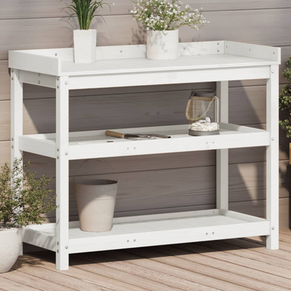 Potting Table with Shelves- White 