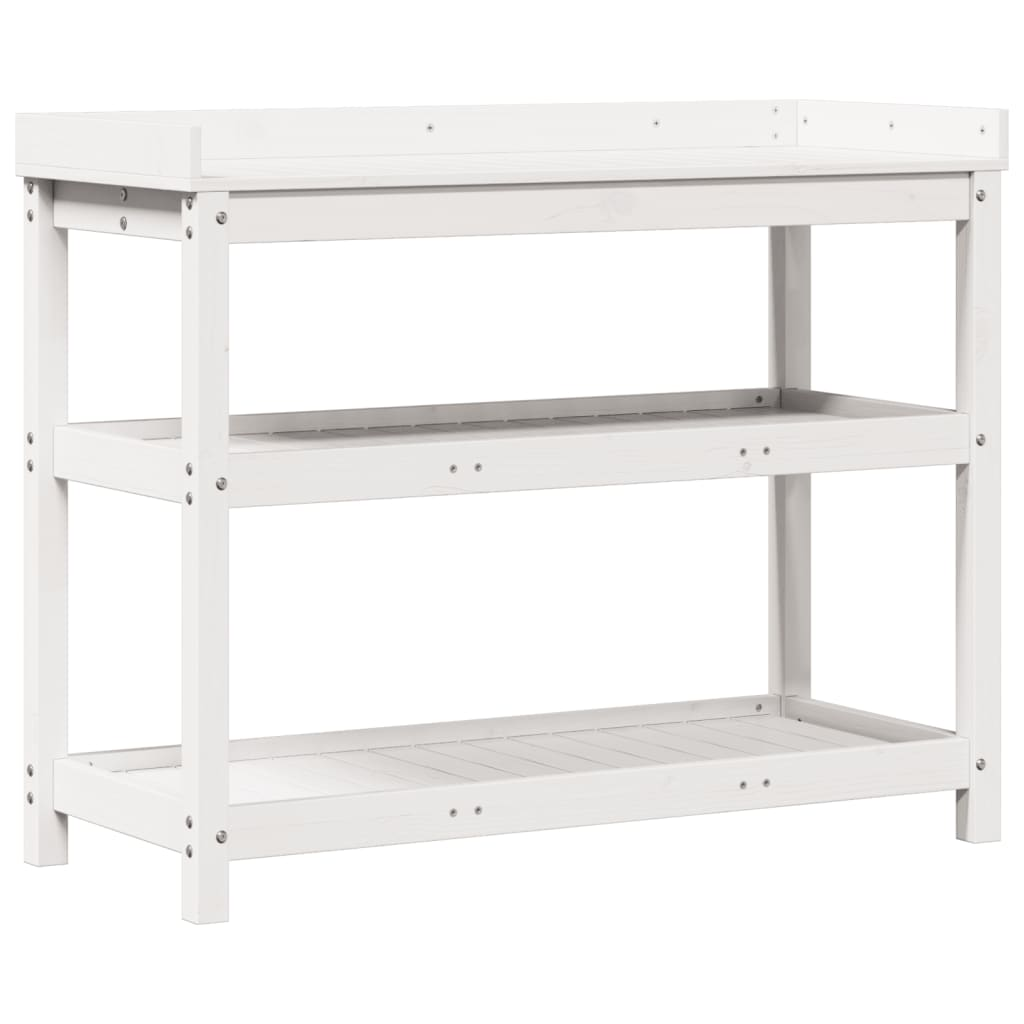 Potting Table with Shelves- White 