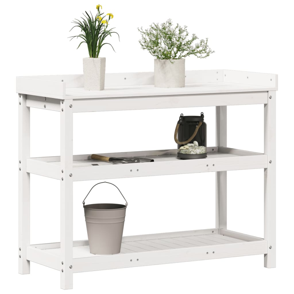 Potting Table with Shelves- White 