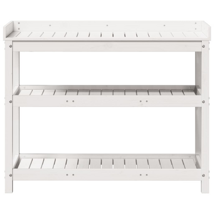 Potting Table with Shelves- White 