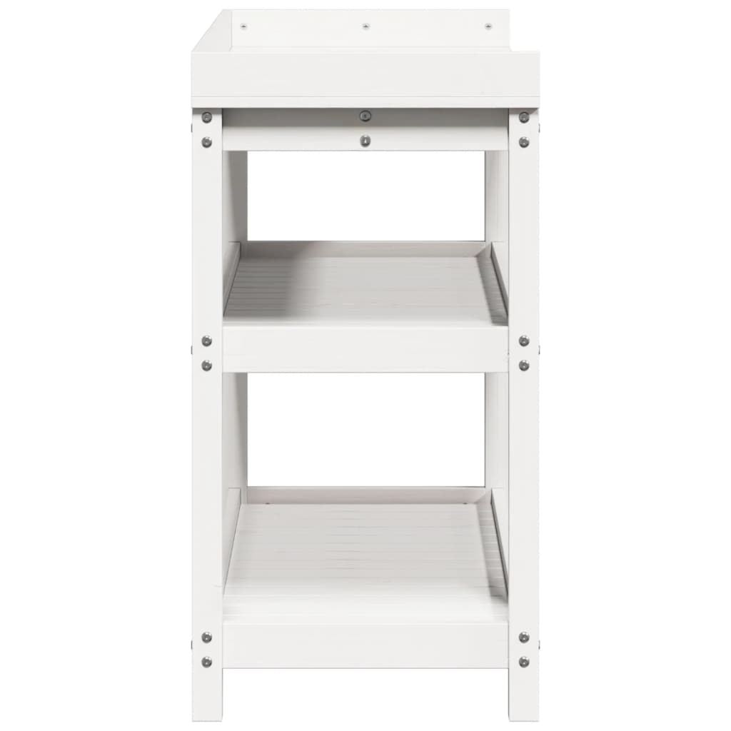 Potting Table with Shelves- White 