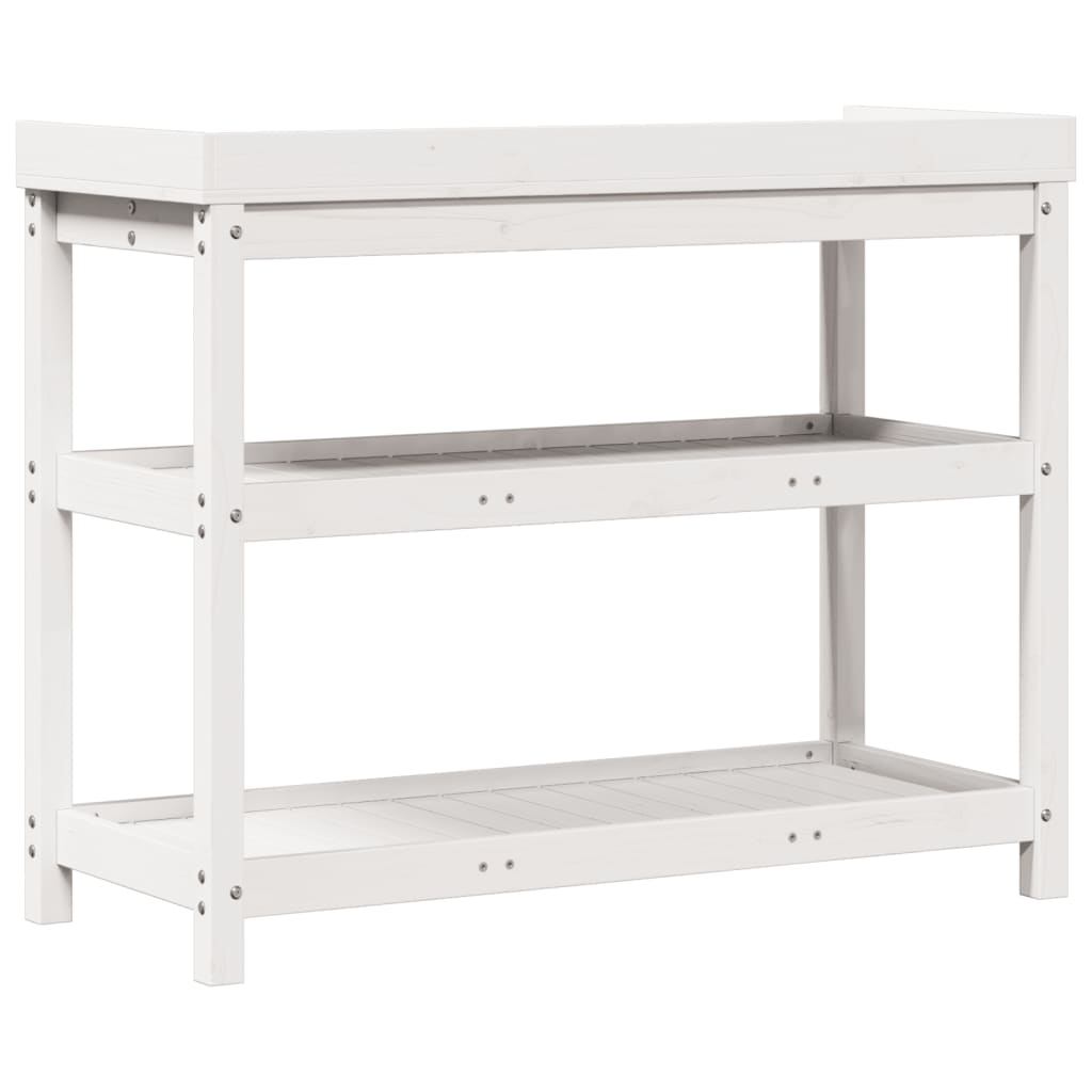 Potting Table with Shelves- White 