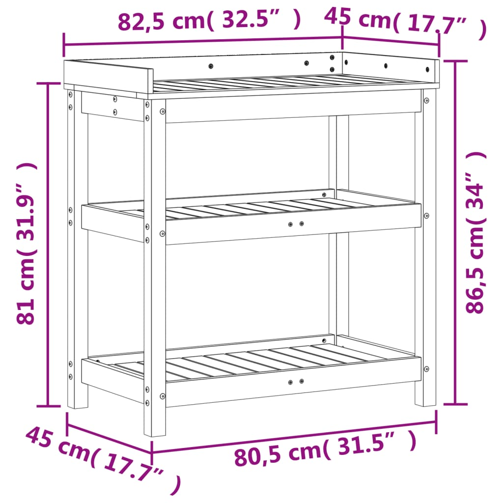  Solid Douglas Wood Potting Table with Shelves 