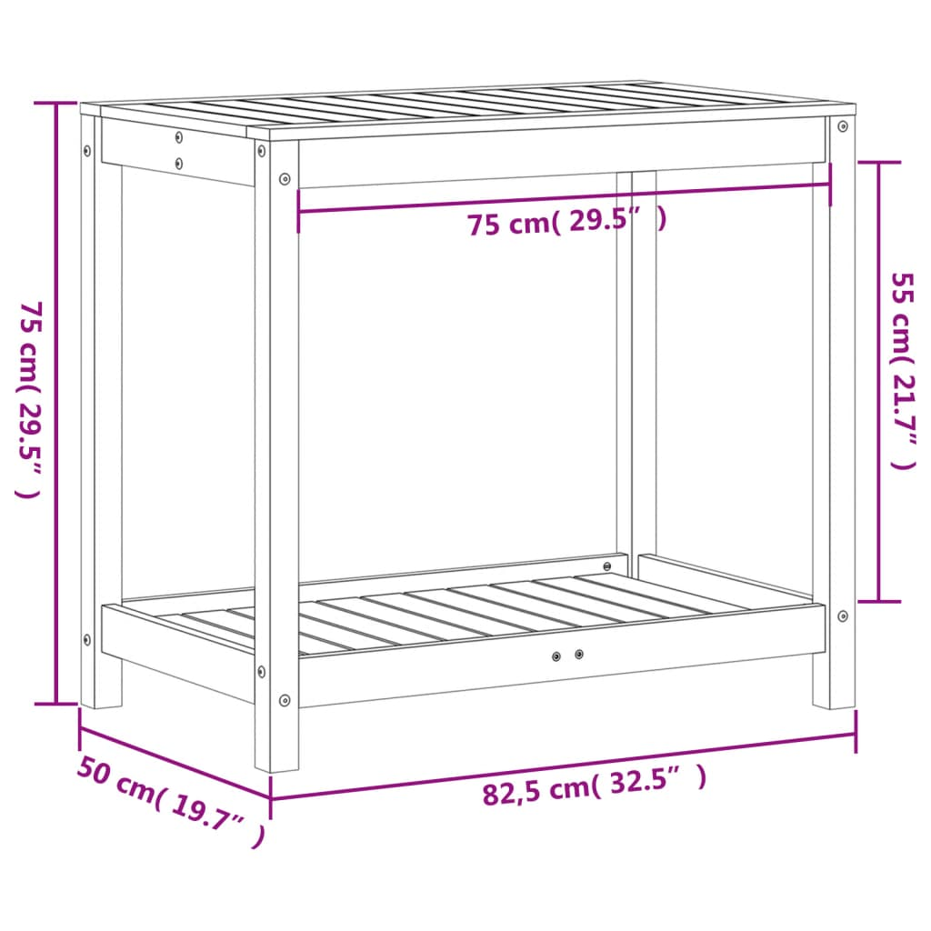 Solid Pine Potting Table with Shelf 82.5x50x75 cm