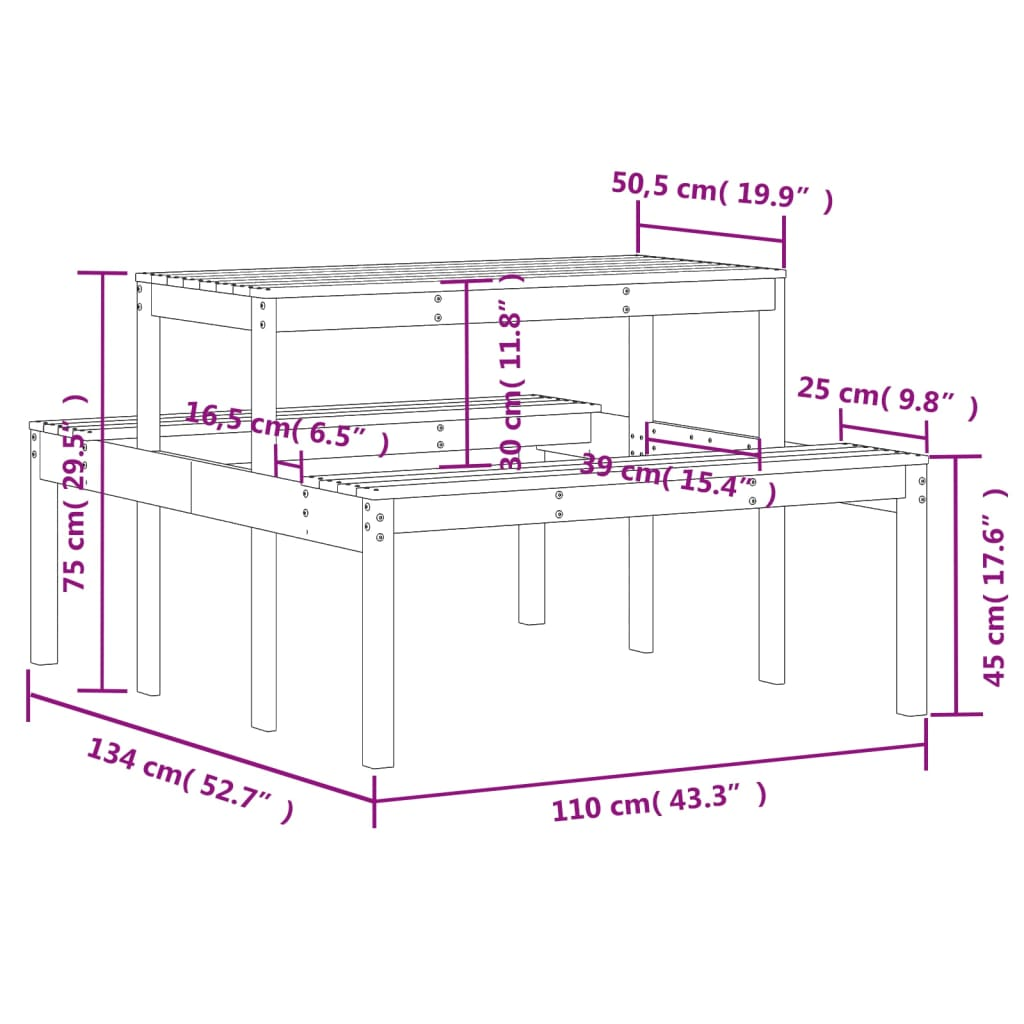 Impregnated Wood Pine Picnic Table 110x134x75 cm