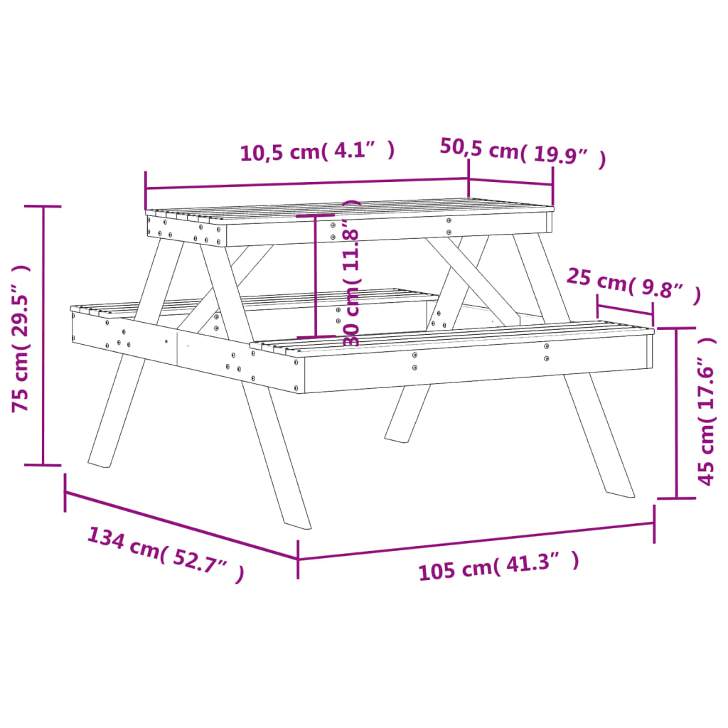  Picnic Table 105x134x75 cm