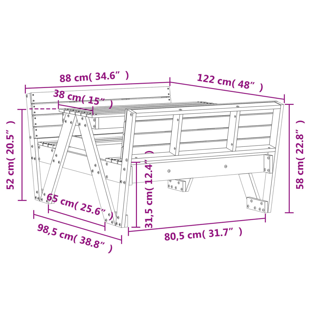  Impregnated Wood Pine Picnic Table for Kids 88x122x58 cm