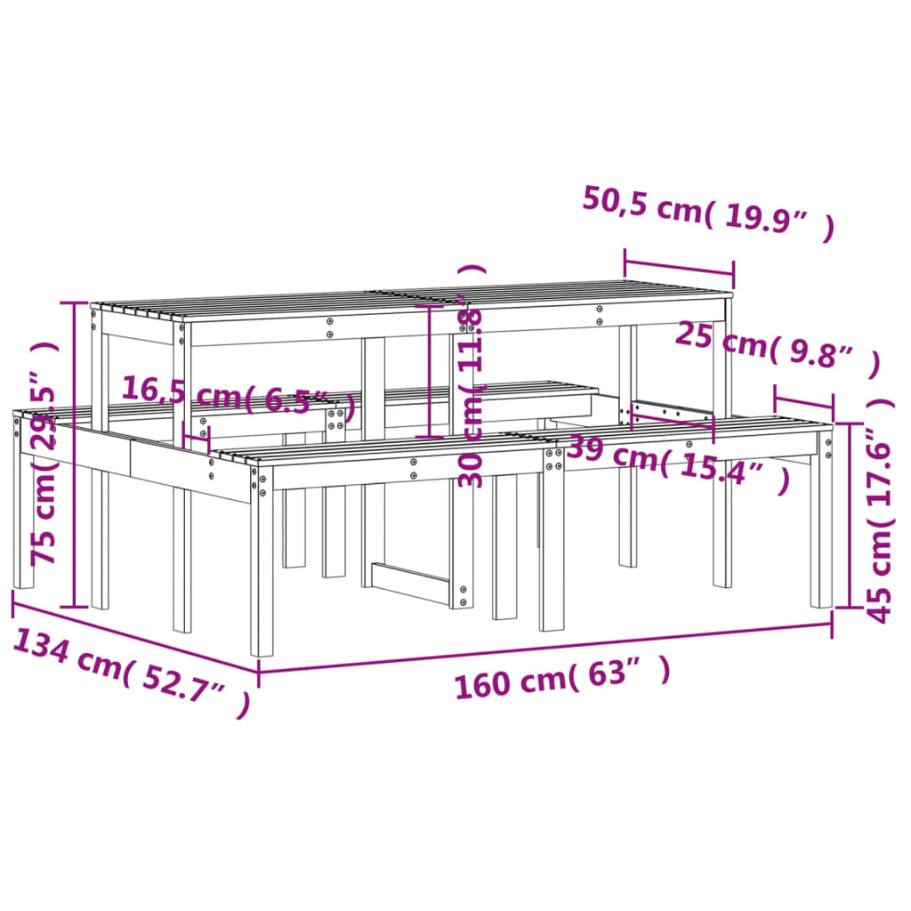 Impregnated Wood Pine Picnic Table 160x134x75 cm