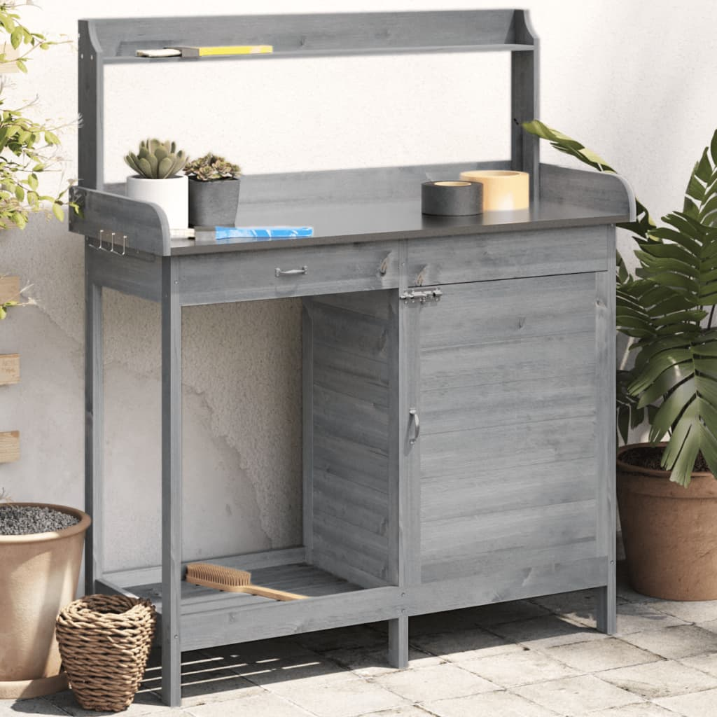  Potting Table with Cabinet- Grey 