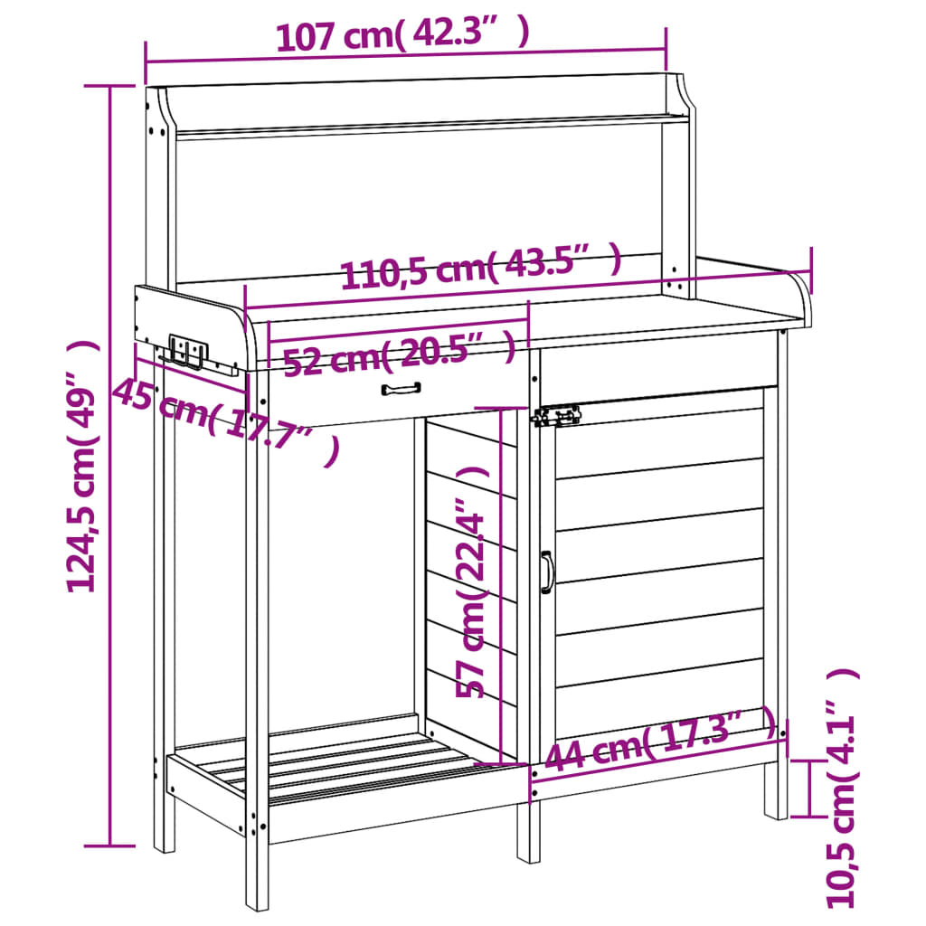  Potting Table with Cabinet- Grey 