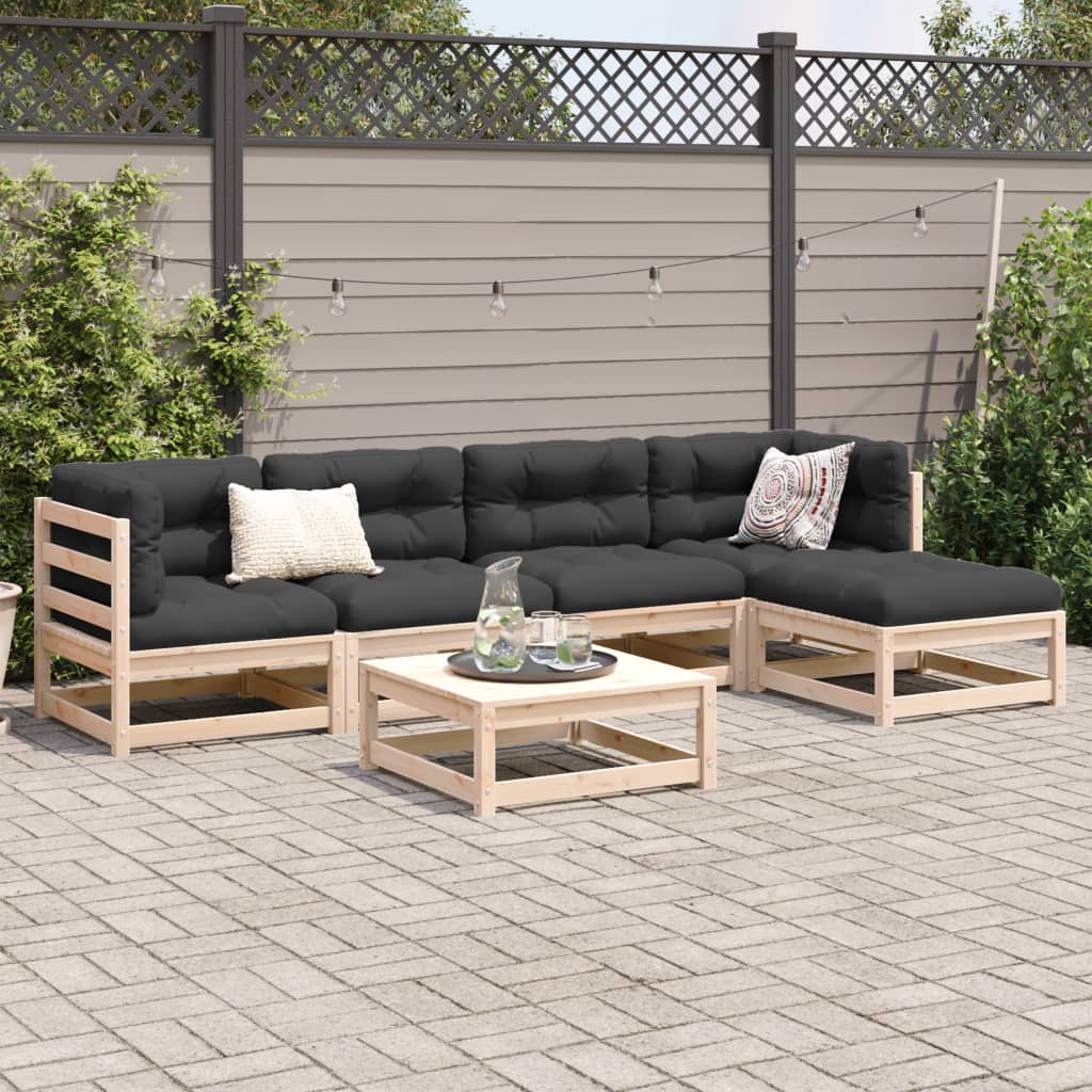  6 Piece Solid Pine Wood Garden Sofa Set